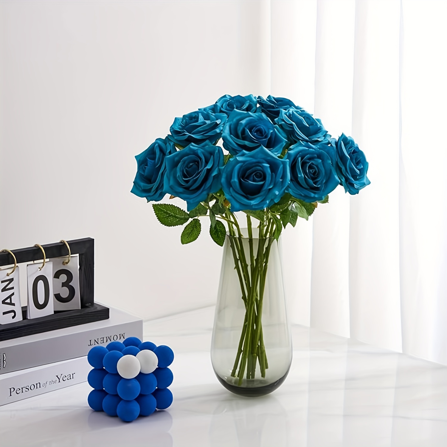 

6-piece Teal Artificial Rose Bouquet - Turquoise Blue Faux Silk Flowers For Wedding Decor, Bridal Arrangements & Centerpieces