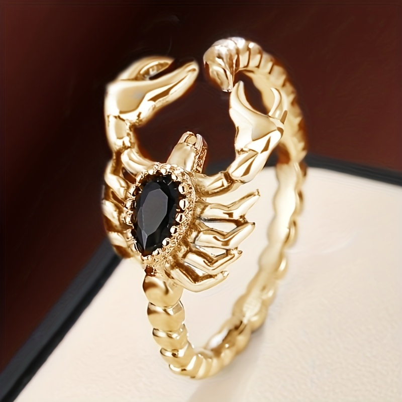 TEMU Anillo Ajustable Hip Hop Punk Escorpión con Incrustación de Zirconia Negra para Hombres y Mujeres, para Uso Diario, Fiestas, Salidas Casuales,