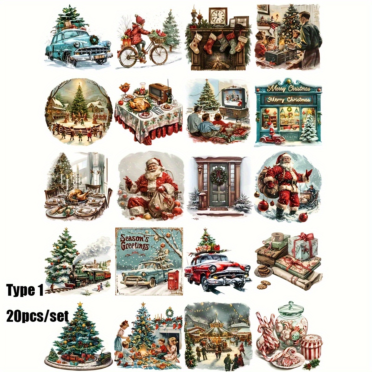 Image of 1 Pack Vintage Cozy Santa Claus Gift Journal Stickers, Creative Christmas Materials For Diy Scrapbooking, Diary, Photo Album, Stickers