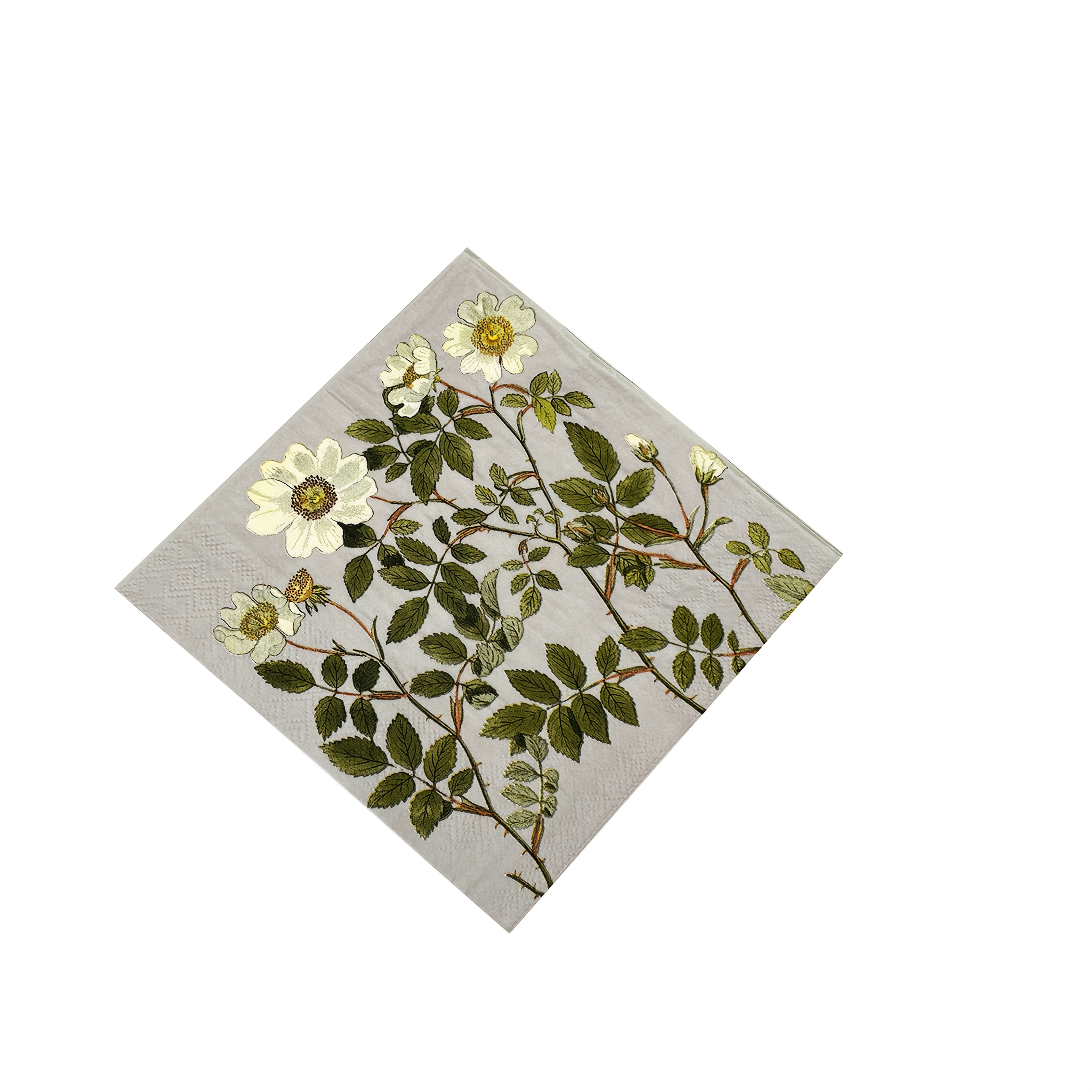 TEMU 20 Vintage Napkins, With Gray As The Background And White Flowers And Green Leaves, Is Beautifully Printed, 33 × 33cm, This Party Napkin Is
