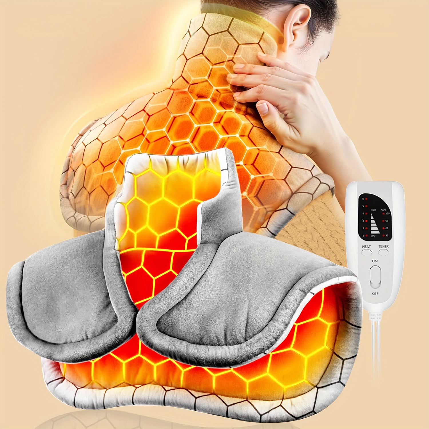 ultra- able neck and shoulder pads-6 heating settings, quick and quick heating, 4 automatic off timer, machine wash,   light beige, gifts for women, moms, men, dads, wives, husbands,  , soft padding,  ,  , breathable material, warming device, therapeutic heat, care, office workers Product details 0