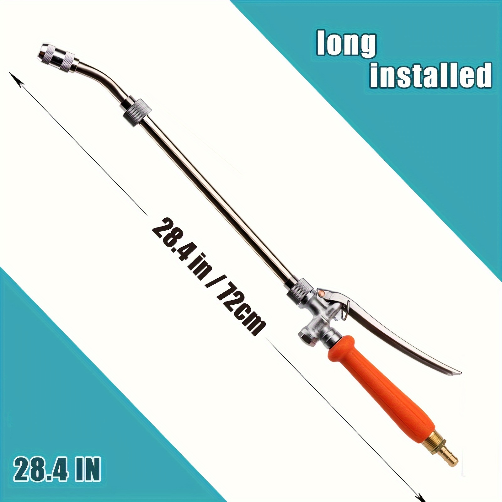 

29" All-metal Sprayer Wand With Adjustable Nozzle & Locking Handle - Fits 1/2", 3/8", 1/4" Hoses, Includes Brass Barb & Quick Connector