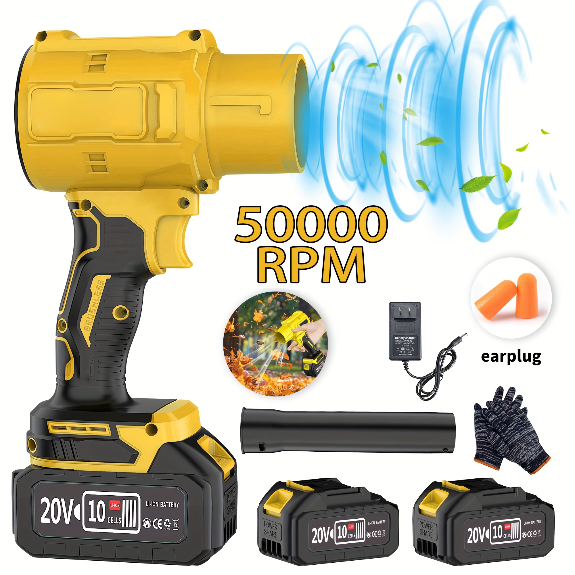 Powerful 50000RPM Cordless Leaf Blower, 20V Turbo Air Blower for Car Drying, Leaf Snow Dust Blowing, with Battery, Perfect Christmas Gift, Holiday Gift Idea, Home Outdoor Cleaning Tool