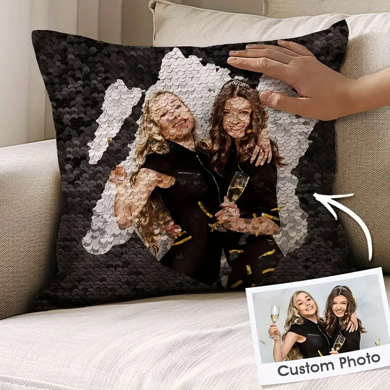1 sequin pillow cover personalized photo sequin cushion cover decorative pillowcase photo pillowcase sequin pillowcase fathers day gift mothers day gift living room sofa decoration pillowcase photography pillowcase wedding essential valentines day gift anniversary gift birthday gift gift for mom wife girlfriend Product details 0