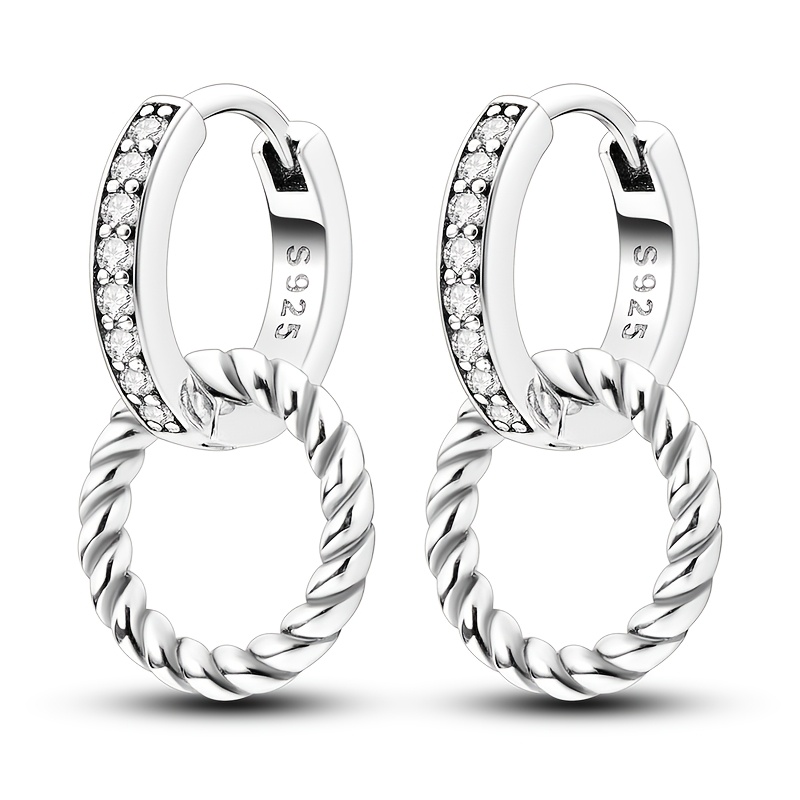 Image of 1 Pair Original 925 Sterling Silver Double Hoop Twisted Rope Earrings For Women Jewelry Gifts