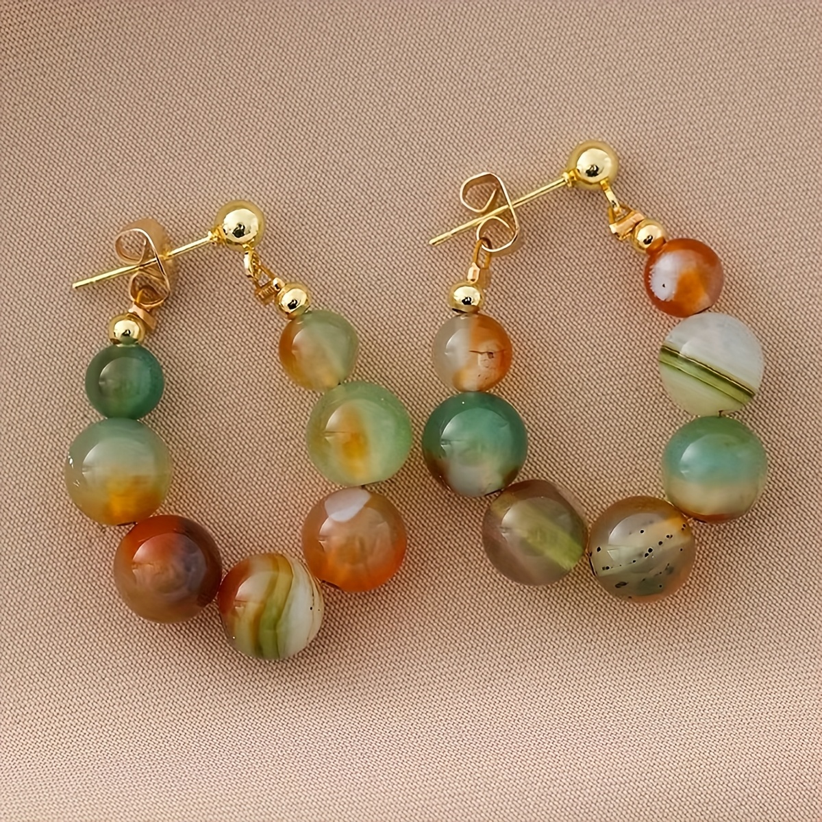 TEMU 1 Pair Retro Elegant Colored Agate Stone Bead Water Drop Shaped Earrings For Women, Holiday Birthday Date Party Vacation Shopping Daily Commute