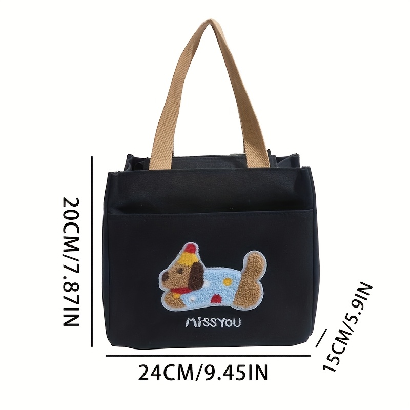 Cartoon Dog Canvas Lunch Bag with Large Capacity