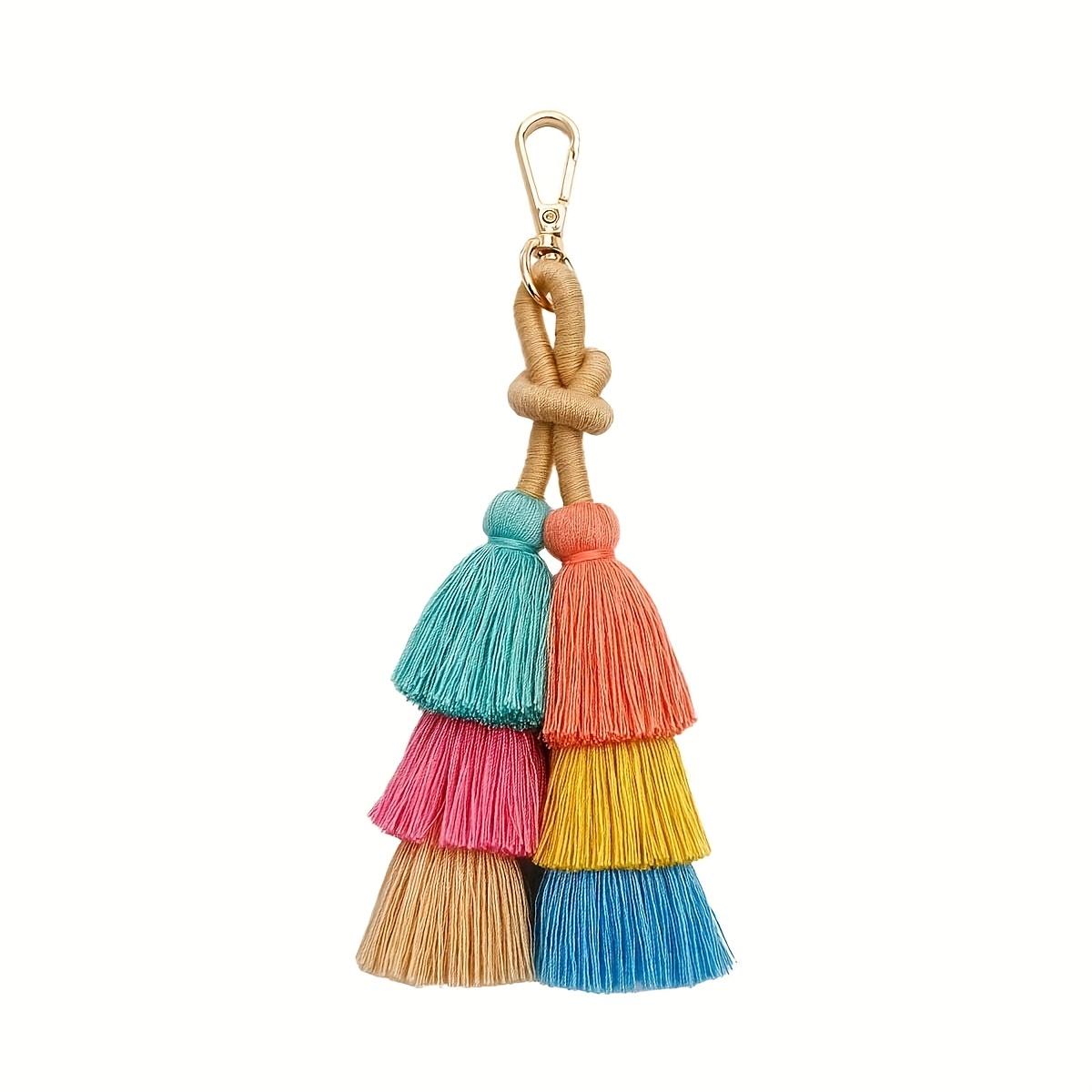 Image of Handmade Bohemian Camouflage Keychain With Fringe - Multicolor Braided Friendship Love Key, -hook Closure Gift For &, - Accessory (novelty )