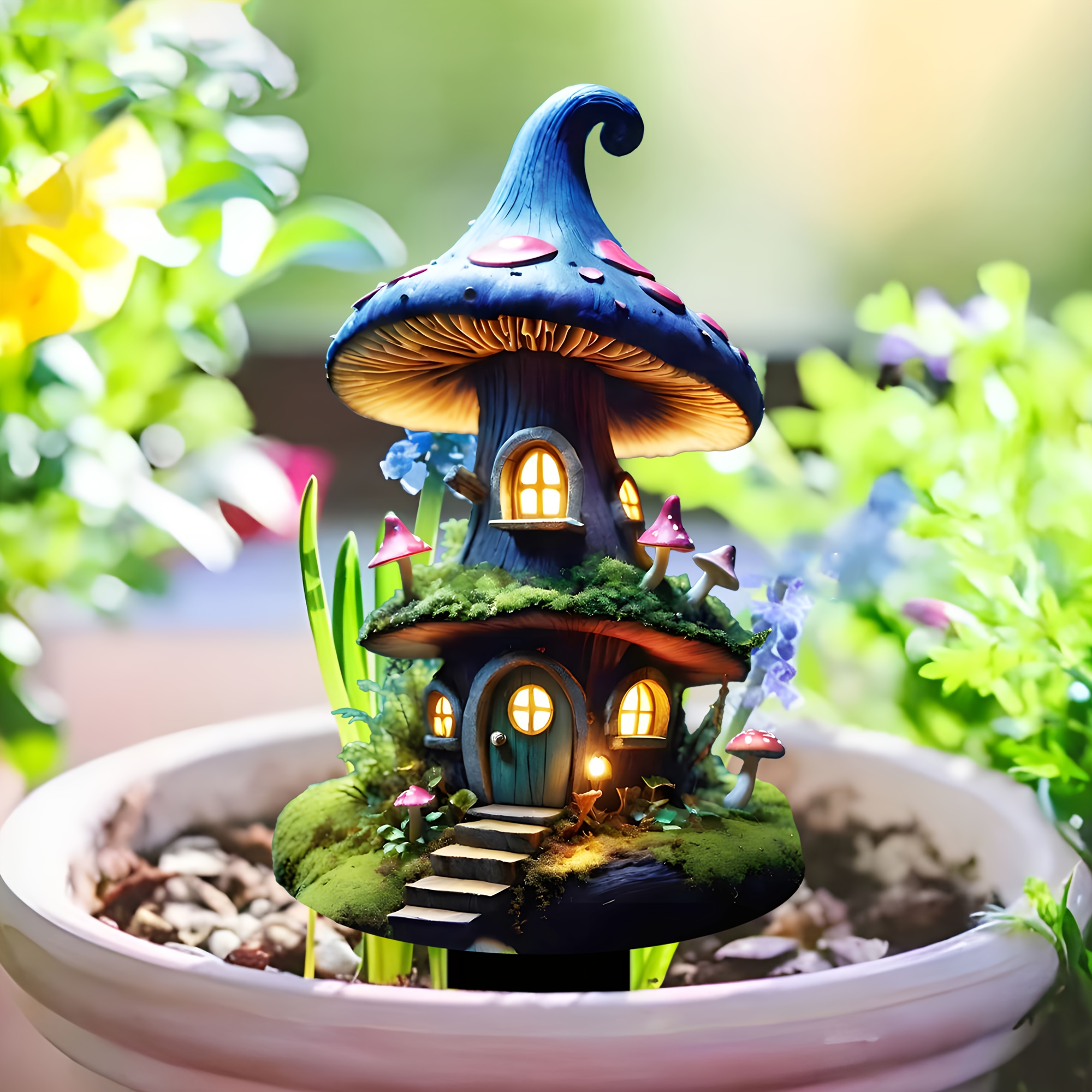 

2d Flat, 1pc Bohemian Style Acrylic Garden Stake, Themed Fairy Night Light With Staircase Design, Multifunctional Pot Decor For Yard And Lawn, Plant Theme Outdoor Ornament, English Text