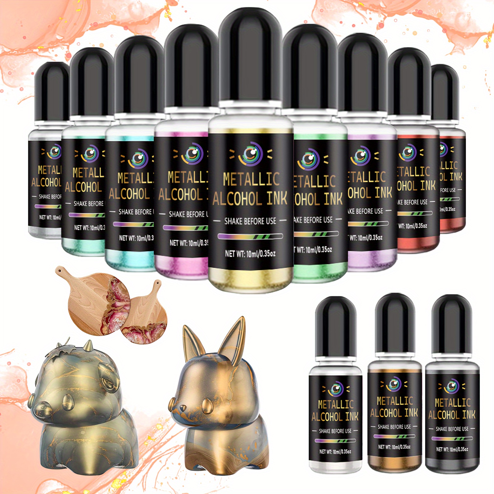 

Metallic Ink Set - 12 Metallic Colors Of Base Ink For Epoxy Resin Art, Painting - Concentrated Glitter Paint For Resin Dish Making, , Cup Making - 10ml