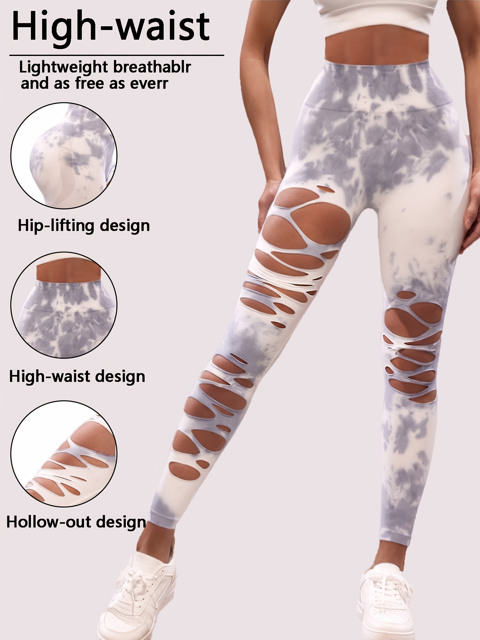 1pc Seamless High-Waist High-Stretch Tie-dye Hollow-Out Fashion Women's Yoga Sports Leggings, Suitable for Workouts, Run
