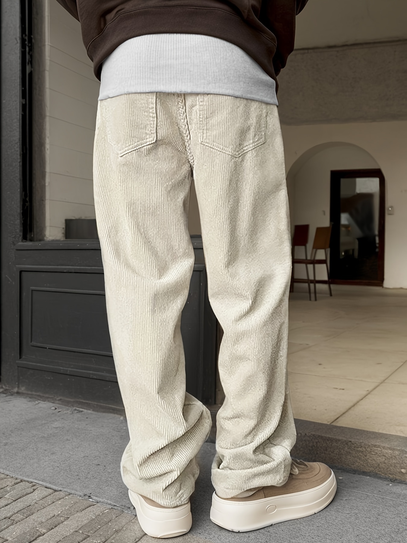 Solid Color *'s Corduroy Casual Pants, Versatile Chic Breathable Long  Straight Drawstring Trousers, Streetwear And Outdoor Activities