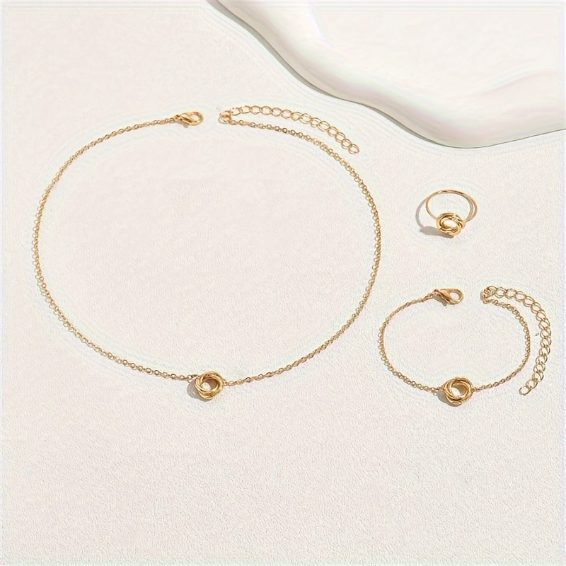 1pc Elegant Twisted Flower Ring, 1pc Necklace & 1 pcBracelet for Women - Classic Jewelry Gift