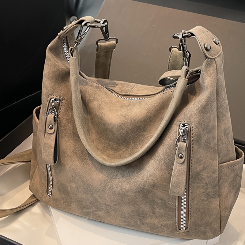 

Sac à Épaule Chic pour Femme en Similicuir - Sac Bandoulière Spacieux de Couleur Unie avec Sangle Ajustable, Fermeture Éclair pour la Quotidienne & , Texture PU, Sac à Main, , Thème d'