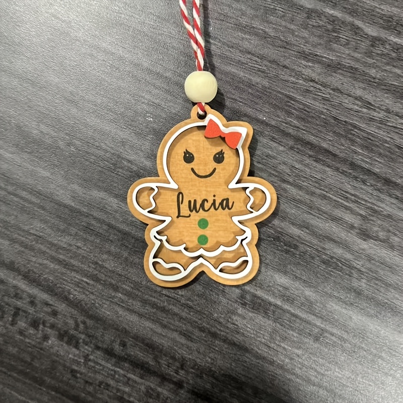 TEMU 1pc Personalized Gingerbread Man Ornament With Red Bow, Customizable Name, Ideal For Enhancing Festive Atmosphere During Christmas, For Tree