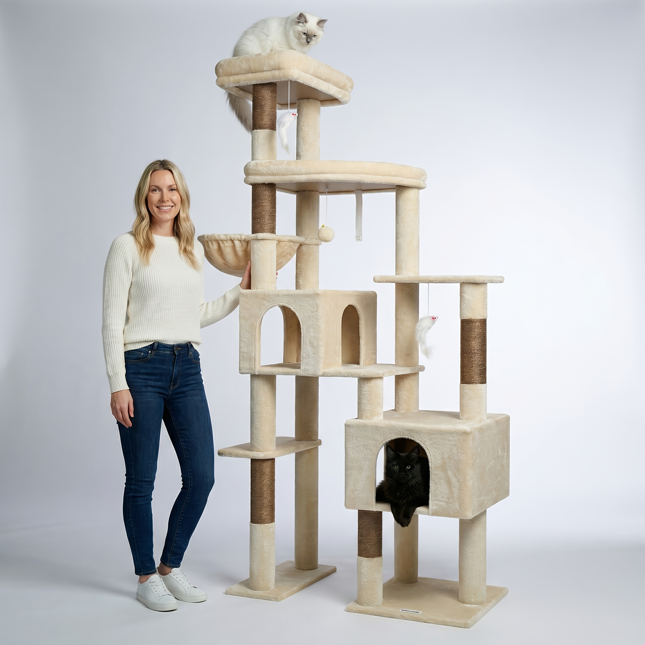 Image of Globlazer Extra Large Platform Cat Tree, 78in Tall Sturdy Cat Tree For Indoor Cats Large Adult, Big Cat Tower For With 2 Enlarged Perches, 5 Scratching Posts, Cat Condo, Hanging Baskets, F78c