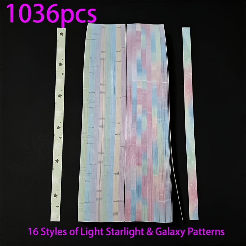 TEMU 1036 Sheets Of 16 Styles Starlight Gradient Starry Sky Paper Strips, Light-colored Starry Sky Star Origami Long Strips, High-value Diy Handmade