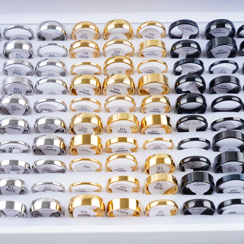 TEMU Elegant Simple Stainless Steel Ring Set For Men And Women - 10pcs Mixed Widths 2/4/6/8mm, Plain Polished Bands, Daily & Engagement Party Jewelry Gift, No Stone, All Seasons