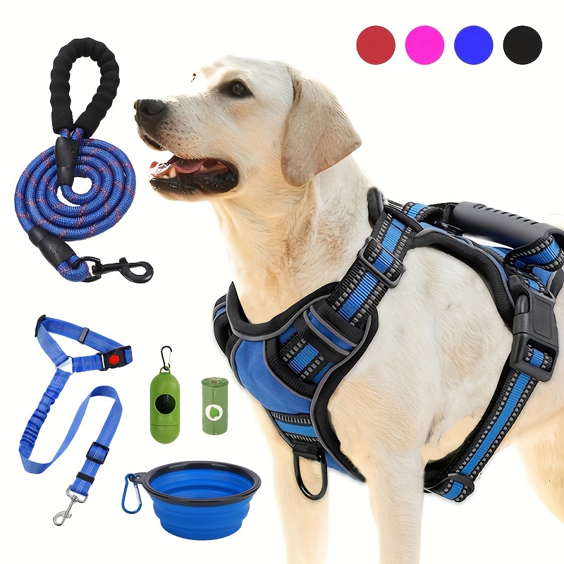 

6 In 1 No-pull Dog Harness And Leash Set Adjustable Reflective No-choke Pet Oxford Vest With 2 Leash Clips And Easy Control Handle For Small, Medium And Large Dogs