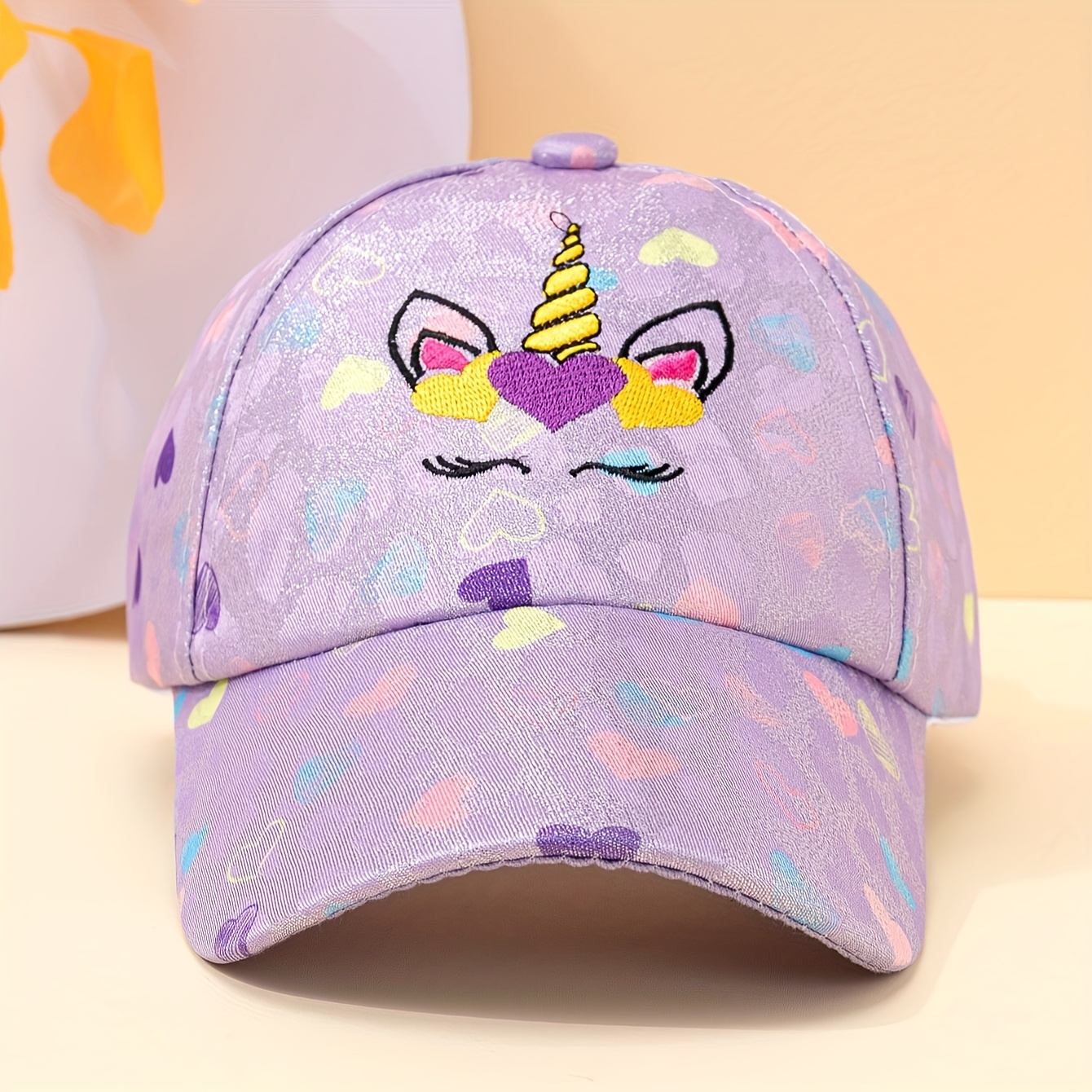 1pc Purple Baseball Cap With Heart Print And Unicorn Embroidery For Girls, Y2 Style Sweet And Cute Adjustable Sun Hat, Suitable For Outdoor Travel, Daily Wear, Homecoming