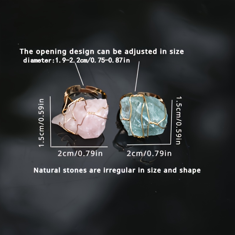 Boho Vintage Style Natural Stone Copper Rings Set