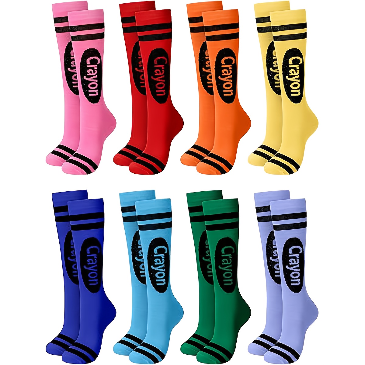 Image of 8 Pairs Of Colored Striped Long Socks, Fashionable Style Creative -friendly Soft Tight Socks, Suitable For Teenagers, For Teenager, For Teenager