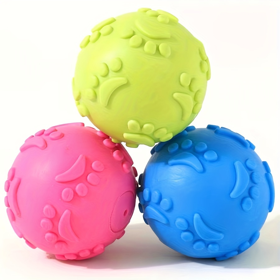 TEMU 3pcs Squeaky Dog Toy Balls Puppy Chew Toys For Teething Balls Extremely Natural Rubber Toy For Interactive Playing Training, Without Battery
