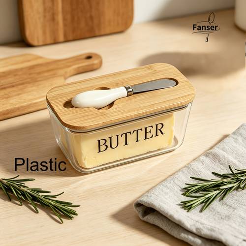 transparent plastic butter container with bamboo lid tools bamboo lid butter keeper box suitable for countertop or fridge storage smooth inner box for ideal for home kitchen camping wedding gift dorm bamboo lid gift