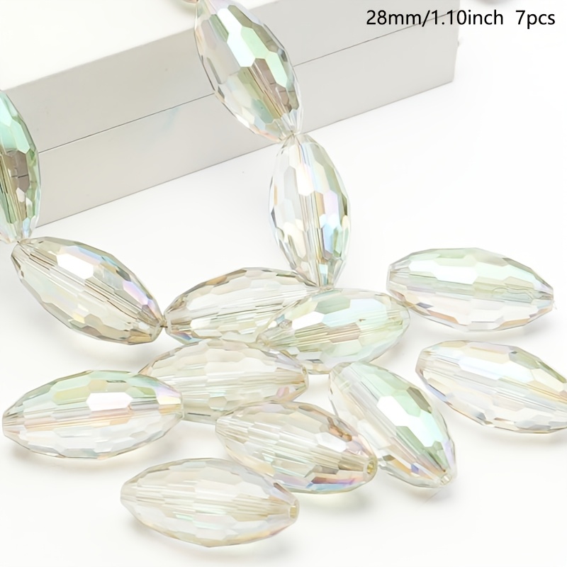 TEMU 7pcs d'assortiment de perles en verre cylindriques allongées et facetées de haute qualité de 28 mm, parfait pour les ajouts décoratifs et pour