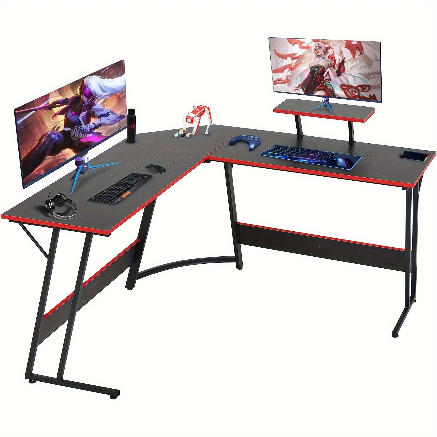

Corner Computer Desk, L Shape Desk, Gaming Desk With Large Monitor Stand And Carbon Fiber Surface, Home Office Study Writing Workstation