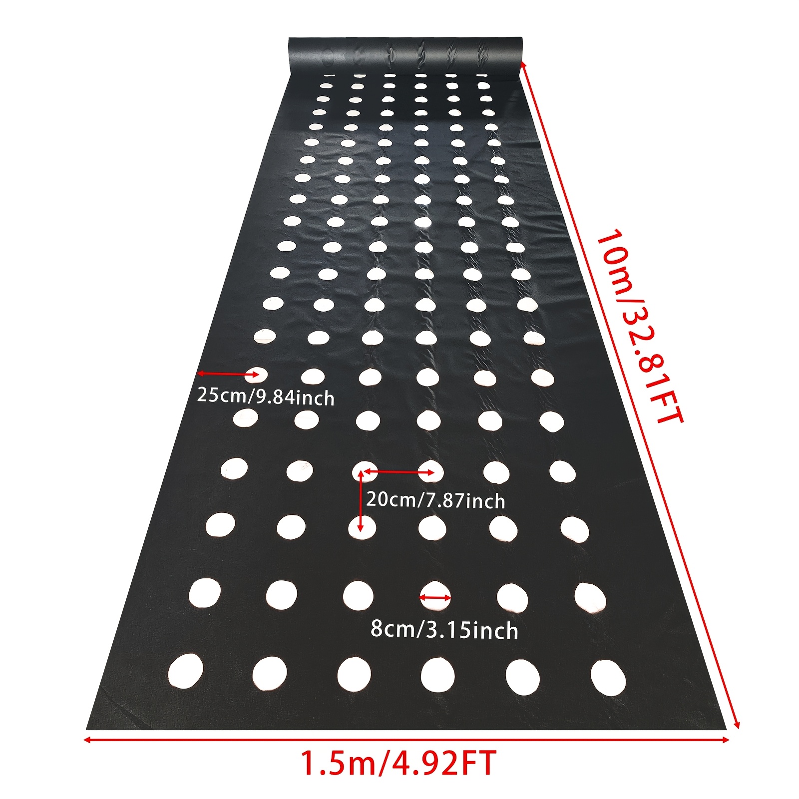 Image of 1pc 150×1000cm Black Perforated Weed Barrier Fabric | Pp Material, Punch Hole Design, Water-permeable, Breathable, For Weed Control, Suitable For Herbs, Flowers, Fruits & Vegetables