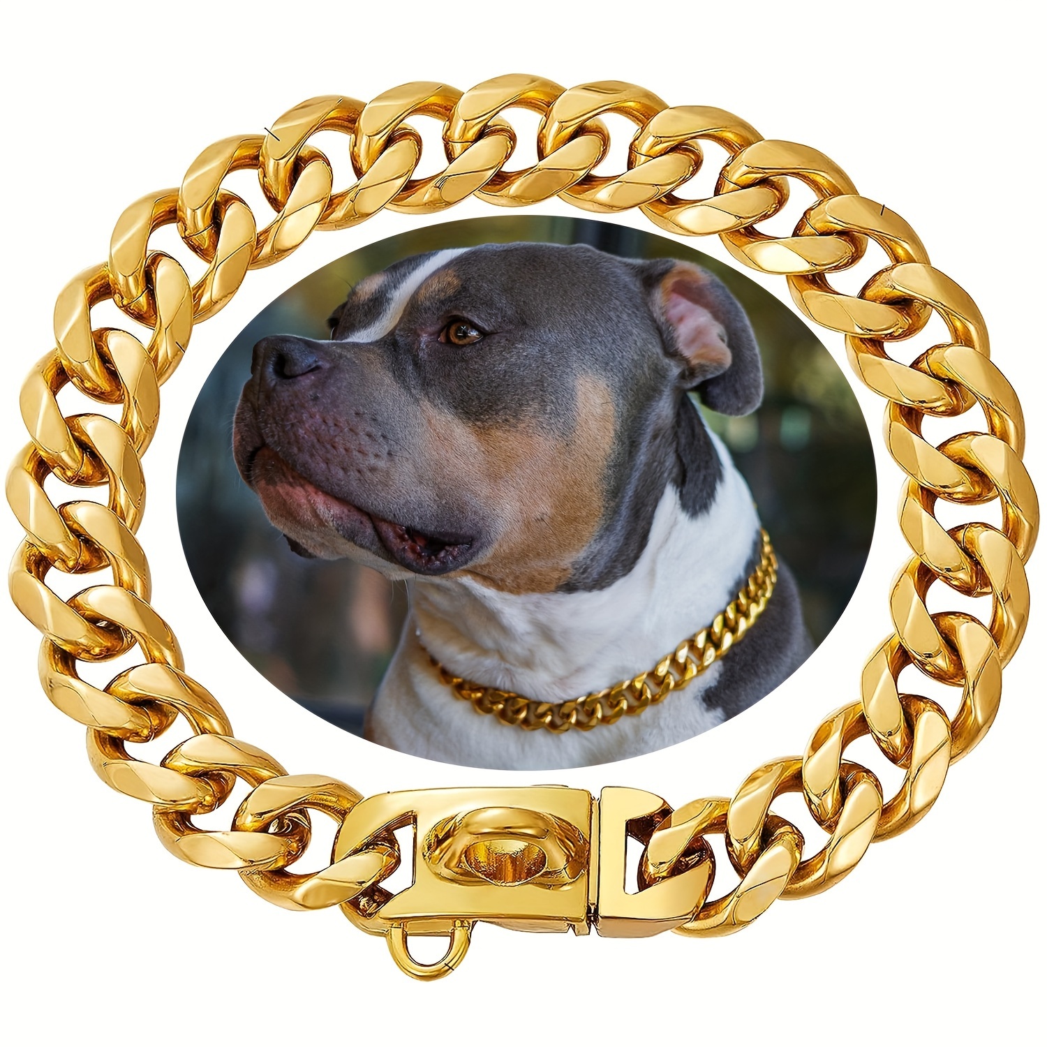 Edelstahl-Hundehalsband – Kubanische Kette, 15 Mm Breit, Kau- Und Wasserfest, Größen 30,5-61 Cm