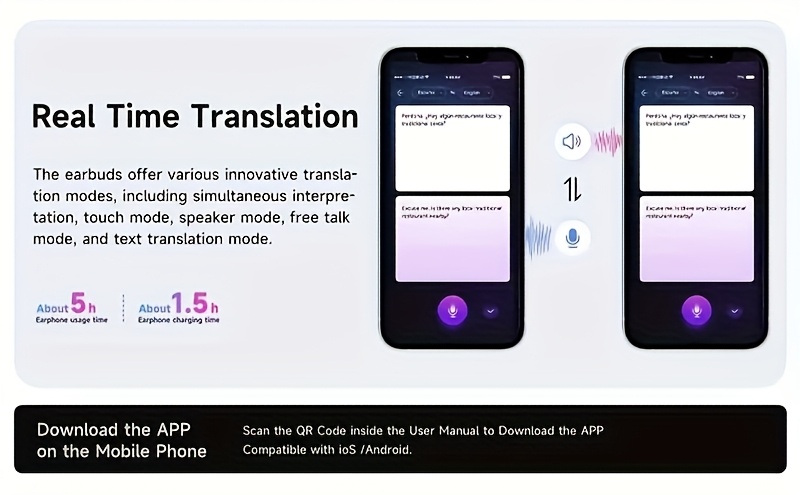 ai translation headset bone conducting wireless headset real time translation in 144 languages 6 mics intelligent noise cancellation real time translation of meeting notes touch control       running and exercise business music and phone calls details 2