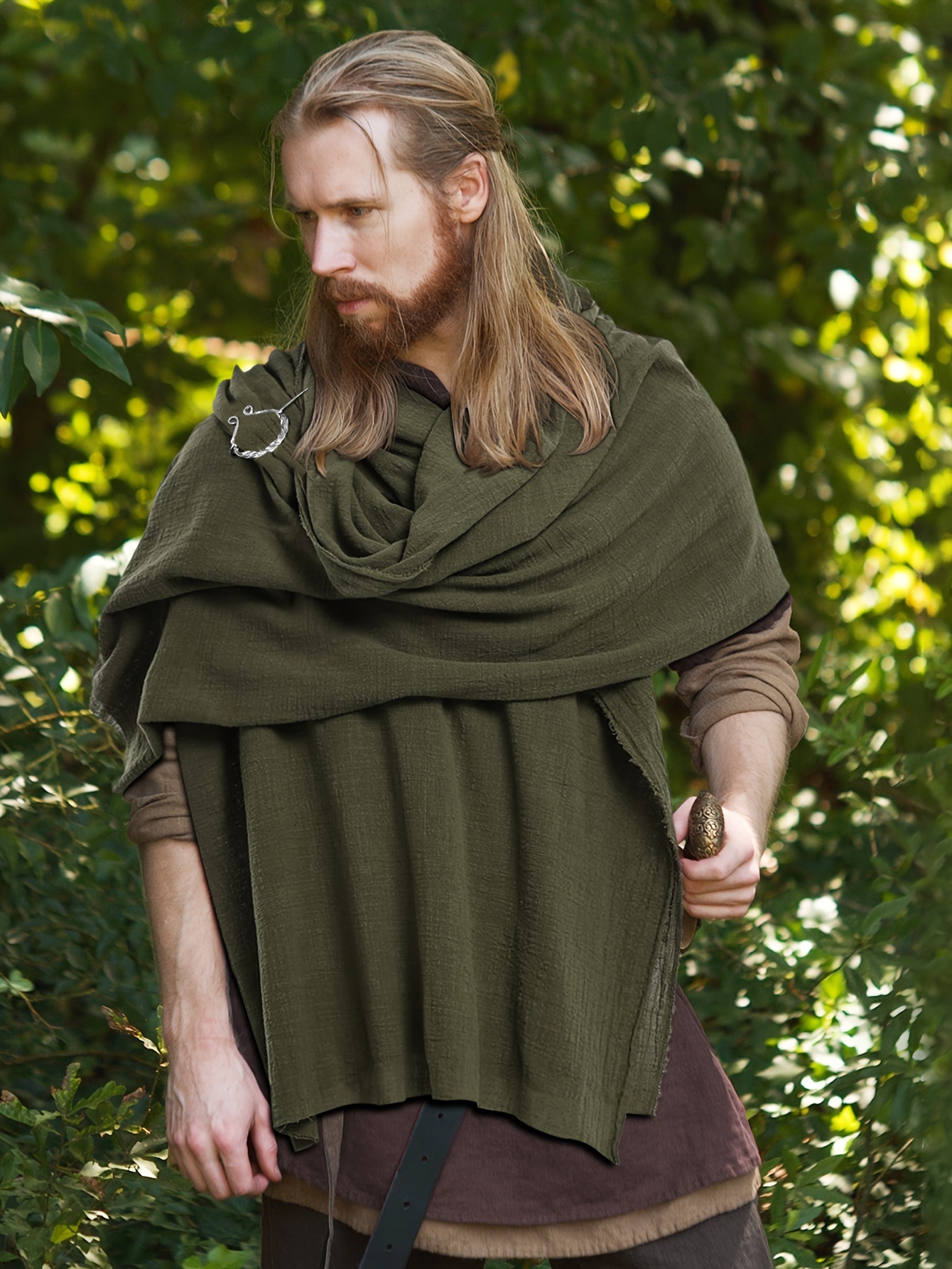 Red Cape Medieval Shaman Elven Ranger Shawl Men's Wrap Cloak Post