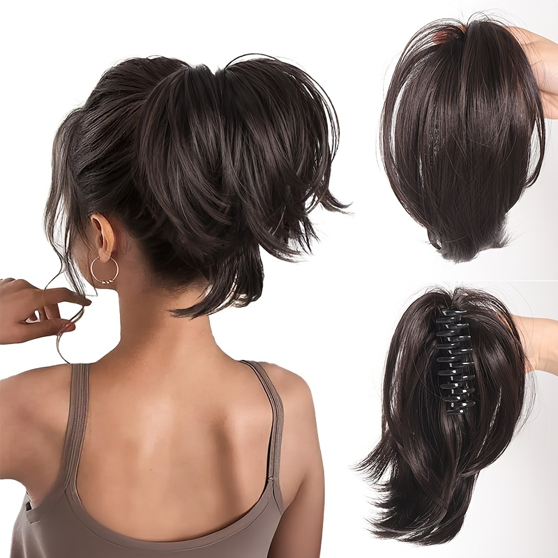 chic claw clip ponytail extension for women straight synthetic hair versatile easy to style details 0