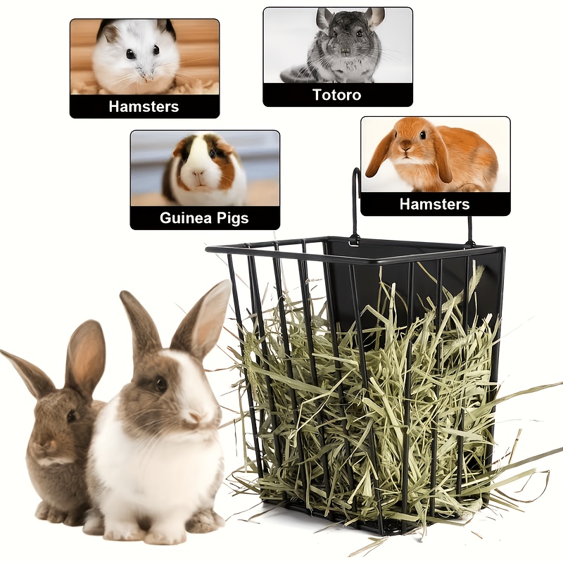 TEMU Suitable For Heavy-duty Metal Feeders For Rabbits, Featuring A Black Wire Frame With Easy-to-install Hooks For Feeding Small Animals
