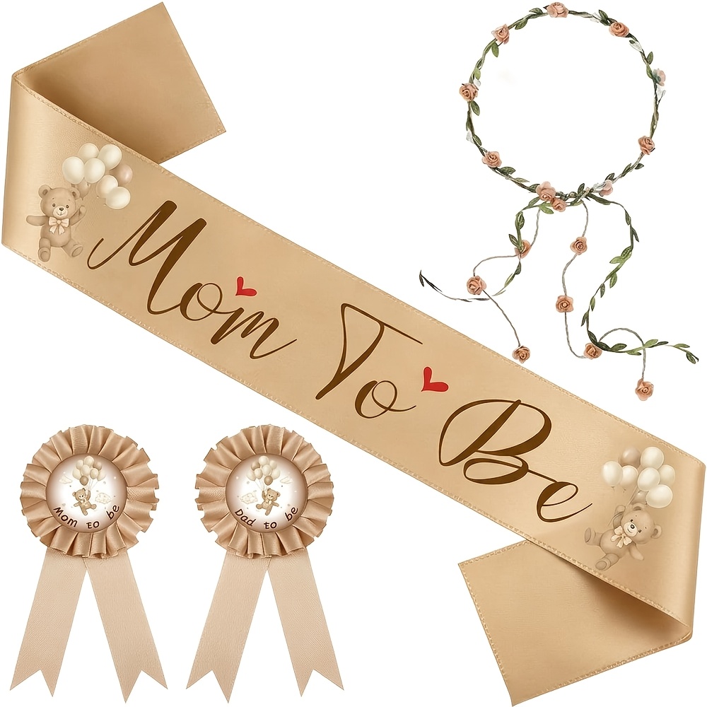 TEMU Ensemble de 4 sashes et badges "Maman enceinte", décorations de baby shower ours , sash de baby shower pour maman enceinte et papa enceinte,