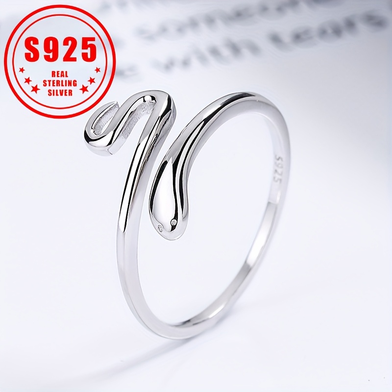 

S925 Sterling Silver Small Snake Design Ring, Adjustable Ring Jewelry.1.2g/0.04oz