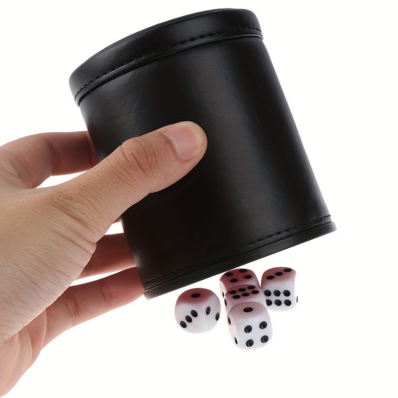 

1pc Leather Dice Cup Straight Barrel With 5 Dice Set For Party Games & Activities - Durable Non-electric Gaming Accessory Without Prop Banknotes Or Feathers