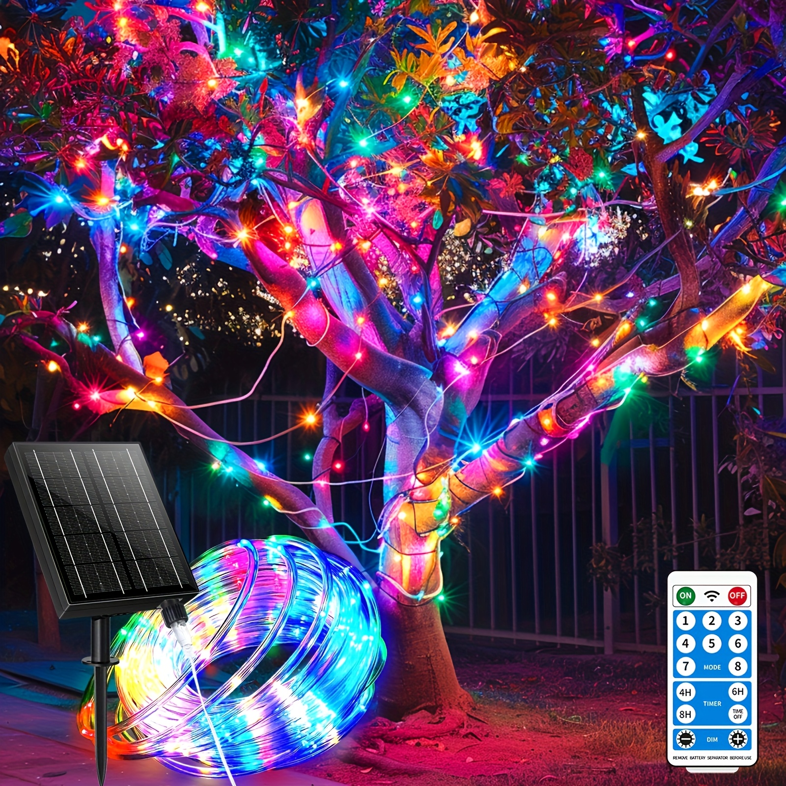 53m 175ft Extra Long Solar Fairy Lights | Dimmable 8 Lighting , , , Metal, With Infrared, Control Included, Ideal For Yard, Tree, Garden, Terrace, Holiday Party, Christmas, Balcony Decoration