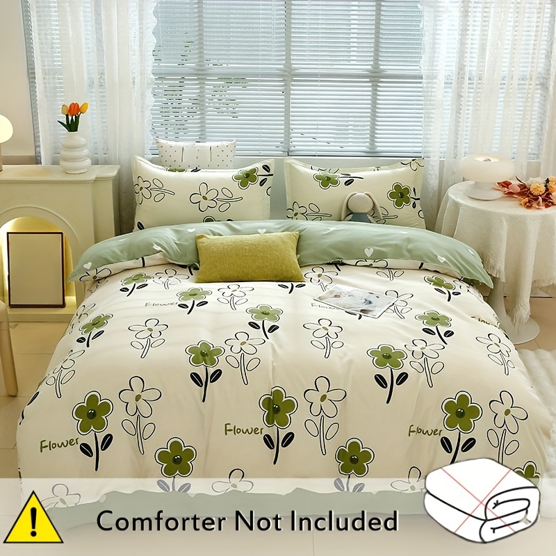 

4pcs Skin-friendly Duvet Cover Set (1*duvet Cover + 1*flat Sheet + 2*pillowcase, Without ), Fresh Print Bedding Set, Soft Comfortable Universal Duvet Cover, For Bedroom,