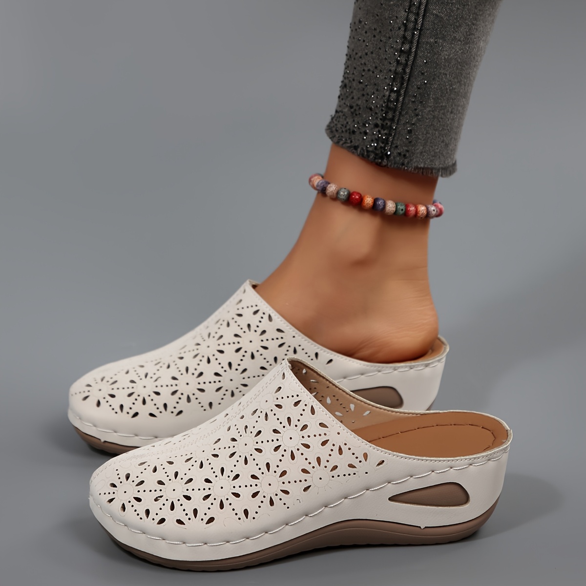 TEMU Four-season Women's Casual Semi- Mules, Comfortable And Vintage Elegant, Suitable For Commuting, Women Shoes