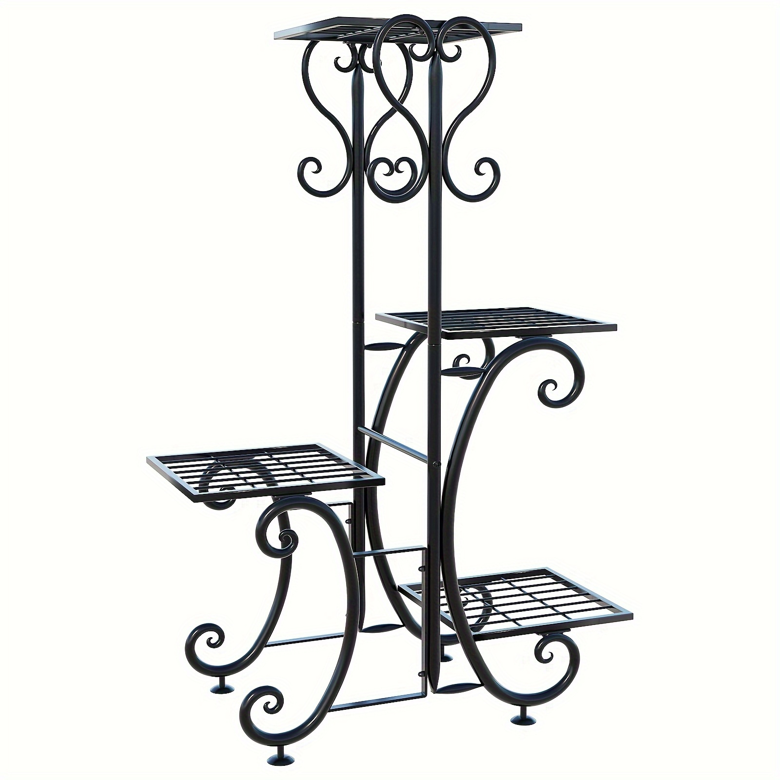 

4 Tier Metal Plant Shelf, Plant Stand Indoor Outdoor Flower Pot Holder Display Racks - Wrought Multiple Planter Rack Organizer For Garden Patio Lawn Balcony Office And Store Display, Black