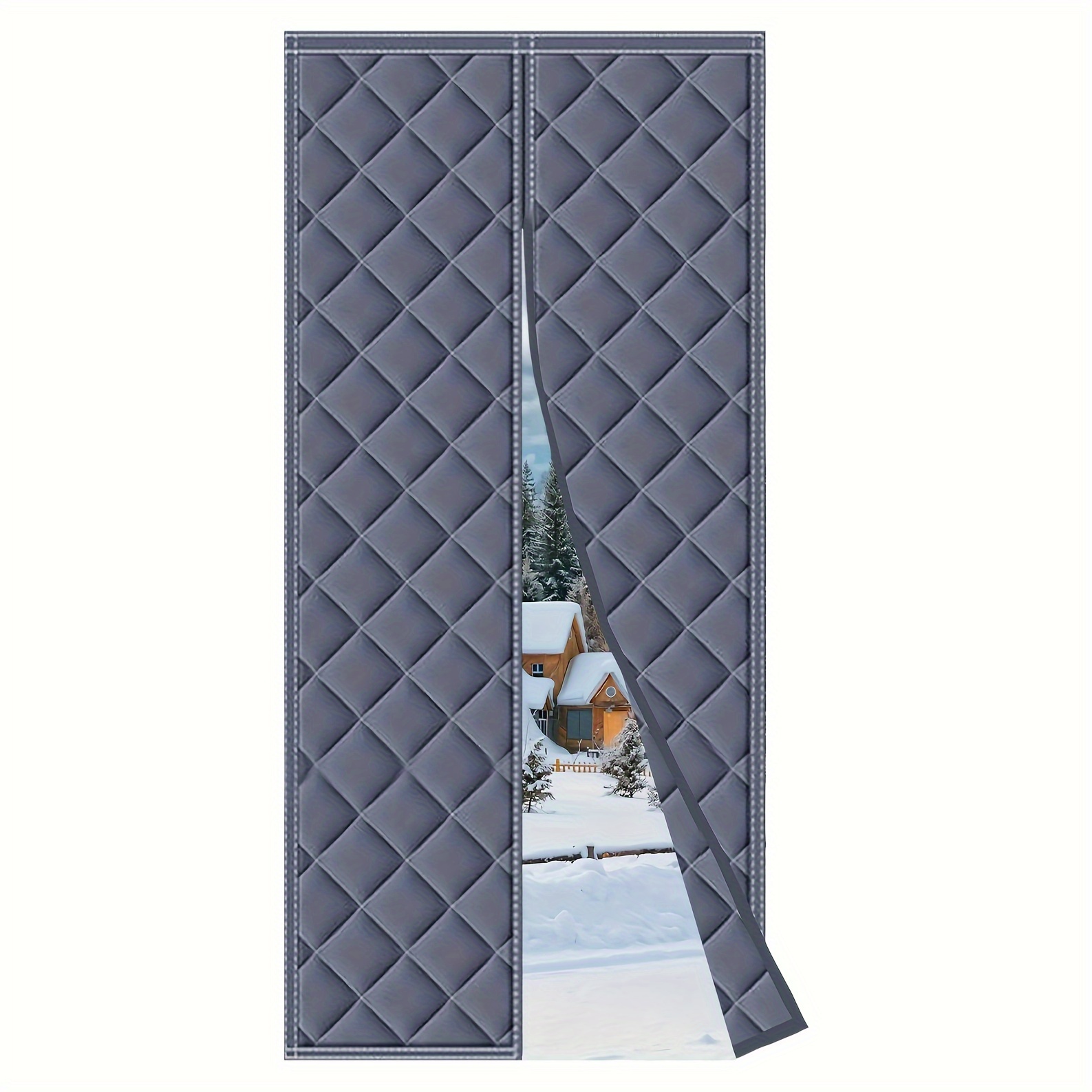 

Magnetic Thermal Insulated Door Curtain Fit Many Door Size, Quilted Oxford Fabric Thicken Cotton Fill, Winter Door Cover Cold Draft Out, Blanket Insulation For Front Patio Doors Gray