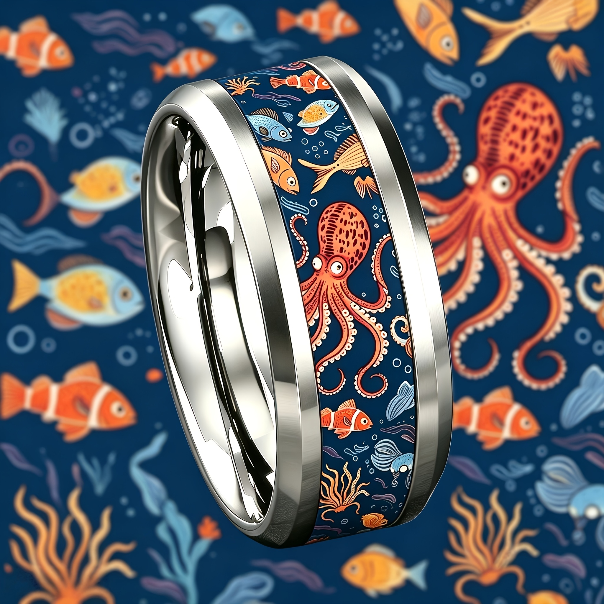 Women's Deep Sea Octopus Tropical Fish Ring, 304 Stainless Steel