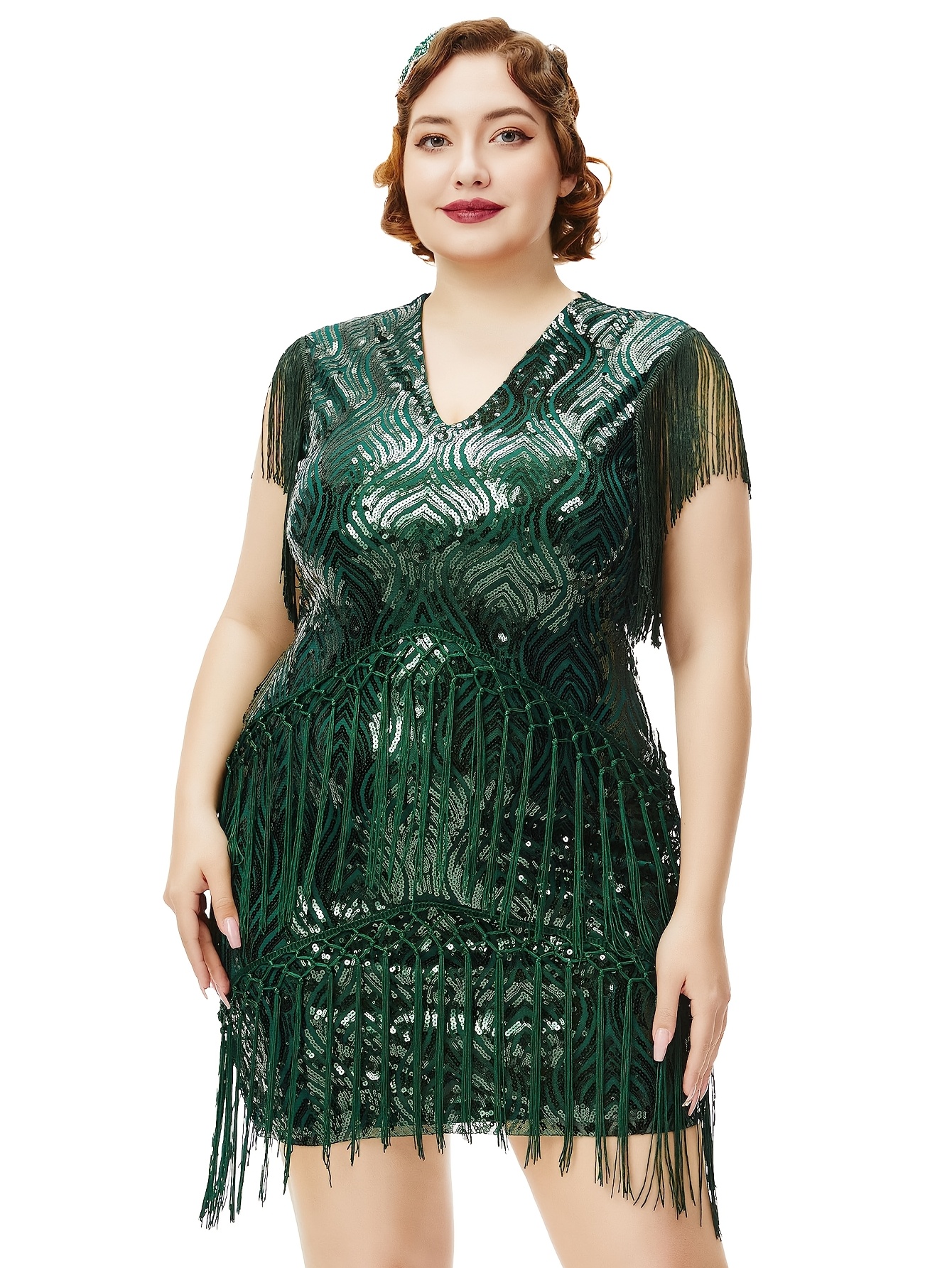 1920s plus size flapper dress long fringed dress plus Temu