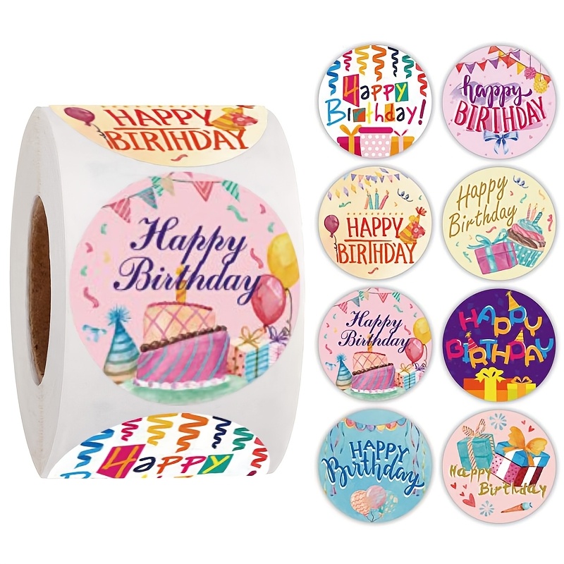 Image of 500pcs/roll Happy Birthday Stickers Decorative Stationery Round Stickers Gift Packaging Colorful Envelope Sealing Self-adhesive Labels