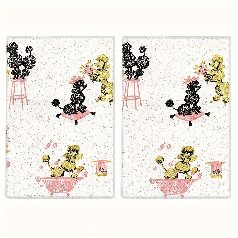 

2pcs Ultrafine Polyester Dish Towels - Cute Poodle & Pop Art Design, 17.7" X 23.6", & Absorbent Kitchen Cloths For Home Use, Cleaning Dishes, Decorative Cleaning Towel,