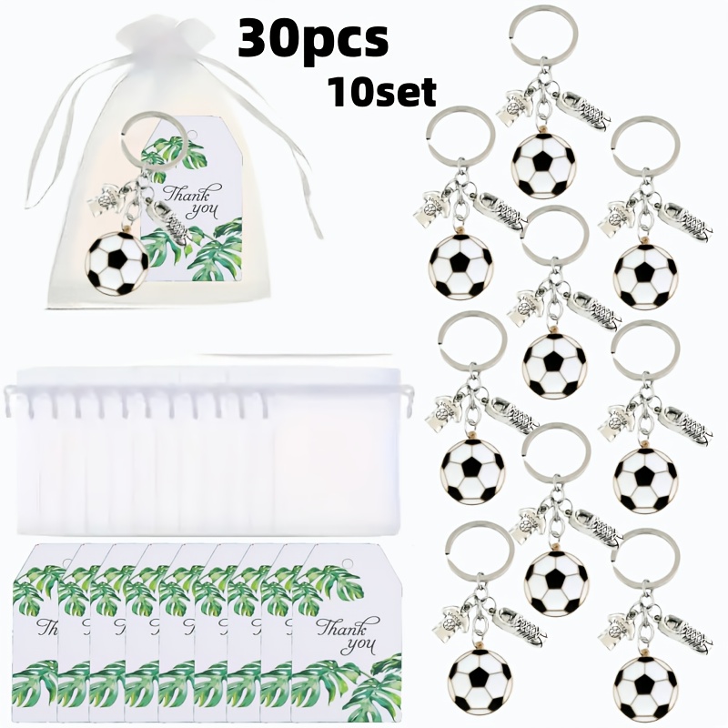 E-shop 30-teiliges Fußball-Themen Schlüsselanhänger-Set – 10 Fußball-Schlüsselanhänger + 10 Dankeskarten + 10 Sandbeutel. Das perfekte Geschenk für