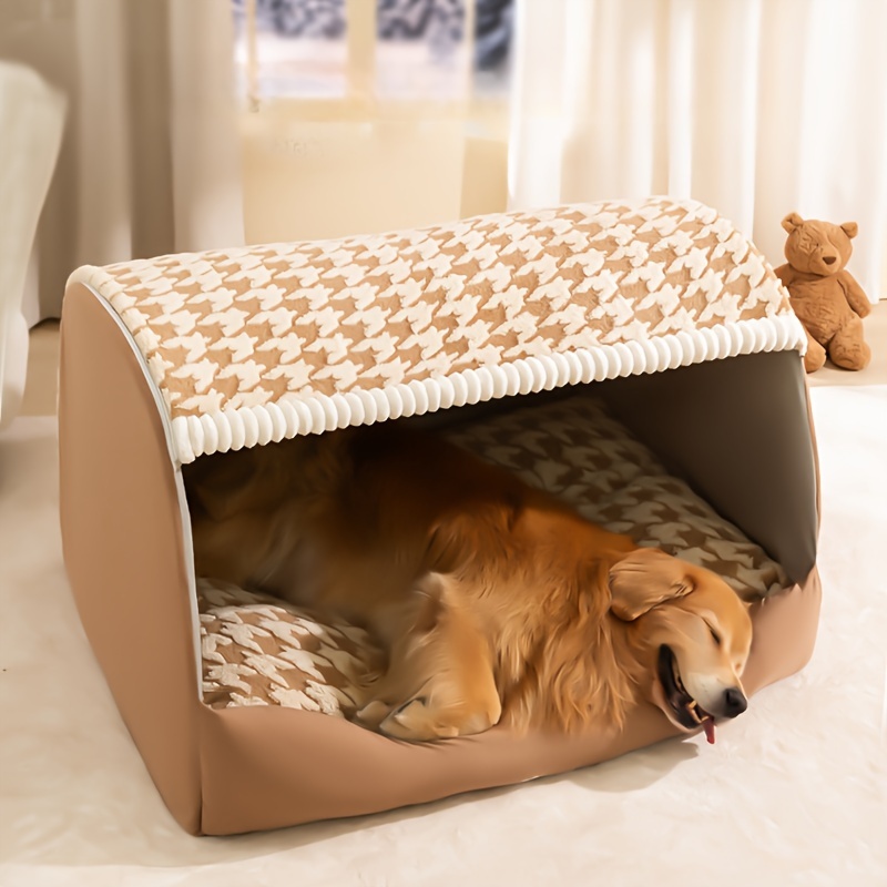 

1pc Cozy Cartoon Pattern Dog Bed, Large Capacity Pet House With Removable Washable Cover, Polyester Fiber, Suitable For Extra Small To Large Breeds, Pre-assembled - Design